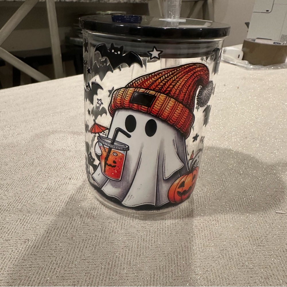 Halloween Ghost Tumbler with Orange Hat